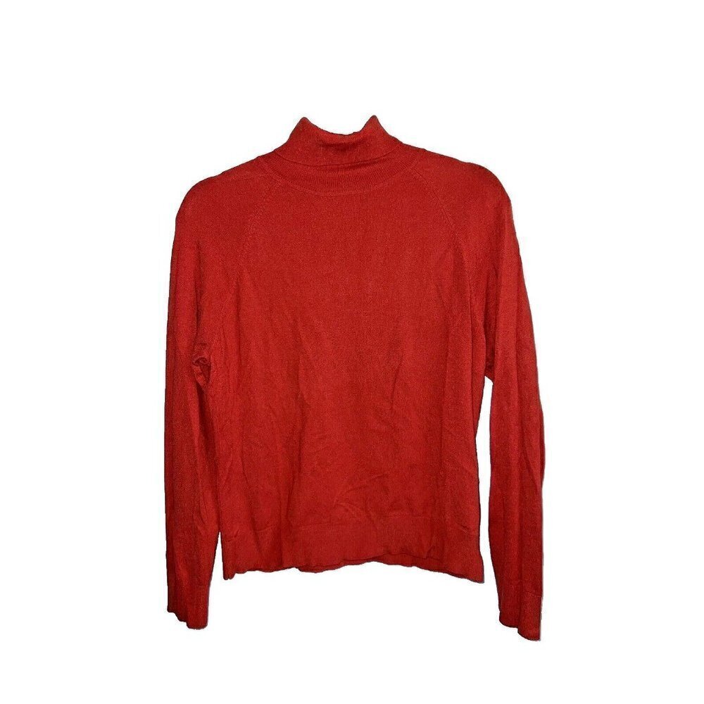 Vintage TALBOTS  Orange Turtleneck Top Sweater Short Sleeve Rayon Knit Sz L Peti
